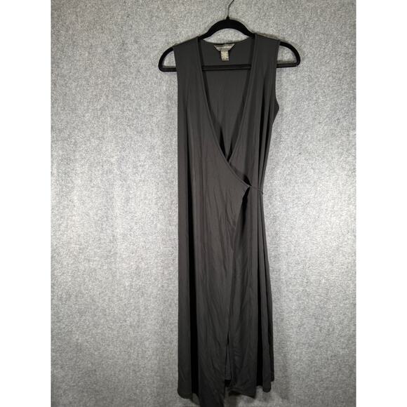 Banana Republic Dress Women‎ Small Black Sleeveless Wrap Midi Whisigoth Office - Picture 1 of 6
